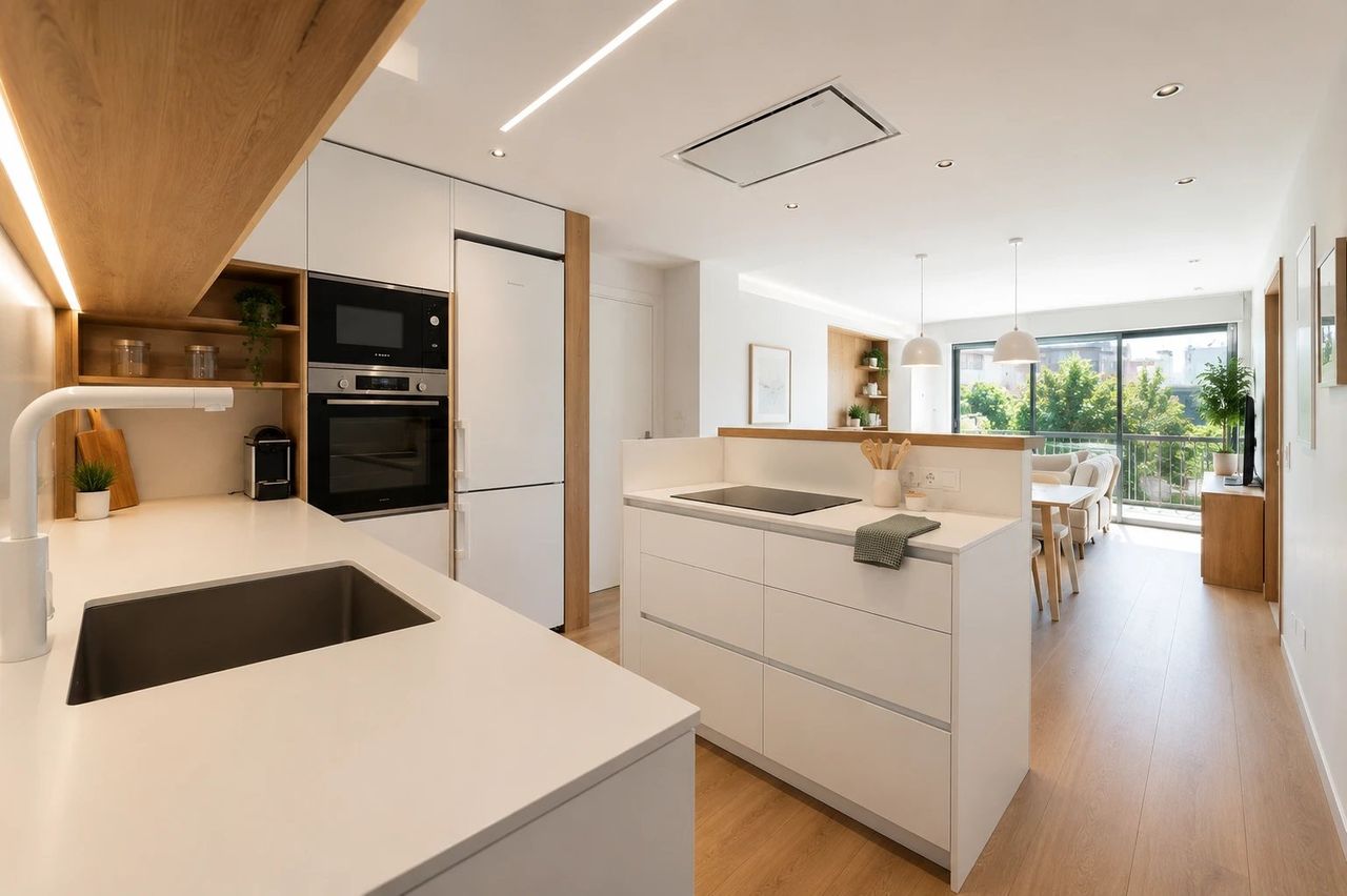 Reforma integral con cocina de isla en Leganés